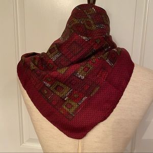 ECHO SCARF VINTAGE RED TAN WHITE SILK SQUARE